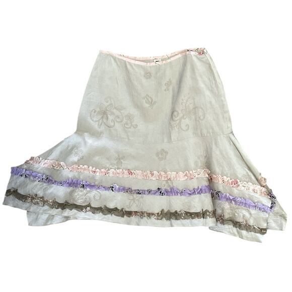 J Jill Women Skirt 16P Linen Mermaid Handkerchief Floral Embellished Cottage - Picture 2 of 12